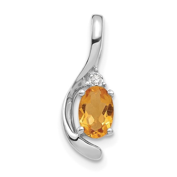 14k White Gold Citrine Nov Birthstone & Diamond Necklace Charm Pendant 17 x 6 mm